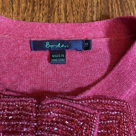 Boden Sweater Vtg Womens Size 10 Pink Cashmere Blend Angora Cotton Bead Bow - Picture 2 of 8